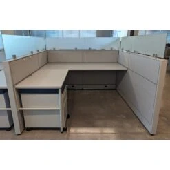 6×6 Global Evolve Used Cubicles W Glass, Light Gray, White And Blue – Sold In Pods