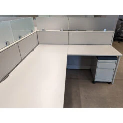 6×6 Global Evolve Used Buddy Station W Glass, Light Gray, White And Blue – Sold In Rows -Office Furniture Store 6x6 Global Evolve Used Cubicles Glass Light Gray White Blue 05 1