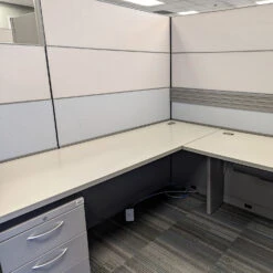 8×6 Allsteel Used Cubicle, Gray, Tan And Blue – Sold In Pods -Office Furniture Store 8x6 Allsteel Used Cubicle Gray Tan Blue 05 2