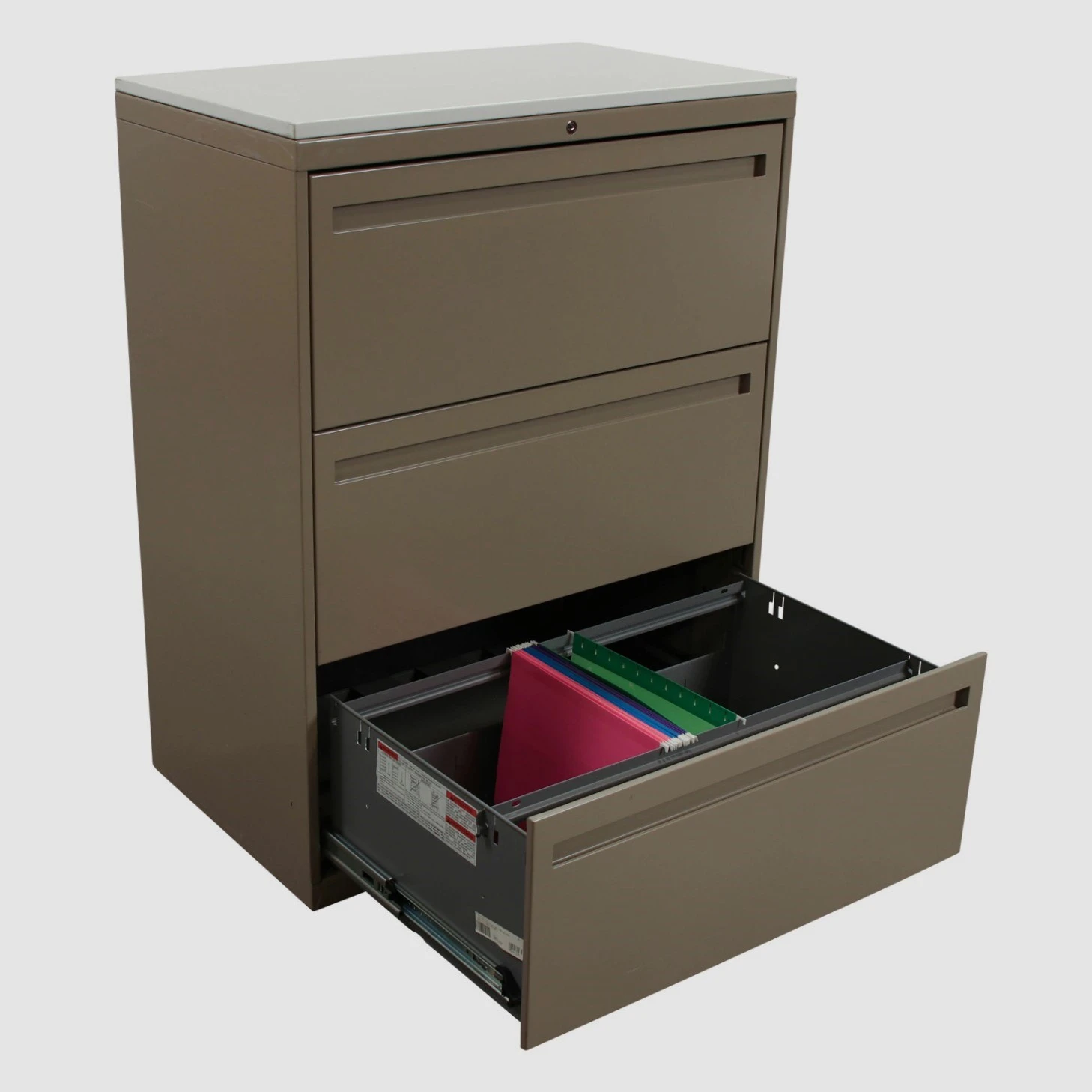 Allsteel 30 In 3 Drawer Used Lateral File W White Laminate Top, Taupe 2 Allsteel 30 In 3 Drawer Used Lateral File W White Laminate Top, Taupe - Image 2