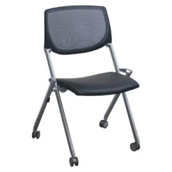Allsteel Seek Used Gray Mesh Back Nesting Chair With Satin Black PU Leather Seat