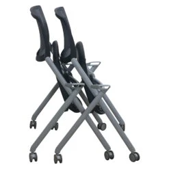 Allsteel Seek Used Gray Mesh Back Nesting Chair With Satin Black PU Leather Seat -Office Furniture Store Allsteel Seek Used Gray Mesh Back Nesting Chair Satin Black PU Leather Seat 03