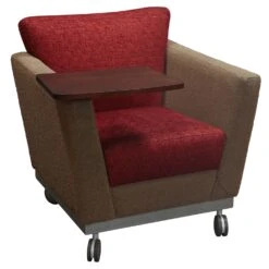 Arcadia Used Tablet Lounge Chair, Red And Taupe