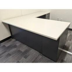Haworth 36×72 24×48 Used L-shaped Desk With Modesty Panel Right Return, Gray