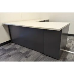 Haworth 36×72 24×48 Used L-shaped Desk With Modesty Panel Right Return, Gray -Office Furniture Store Haworth 36x72 48x24 Used L shaped Desk Modesty Panel Right Return Gray 02
