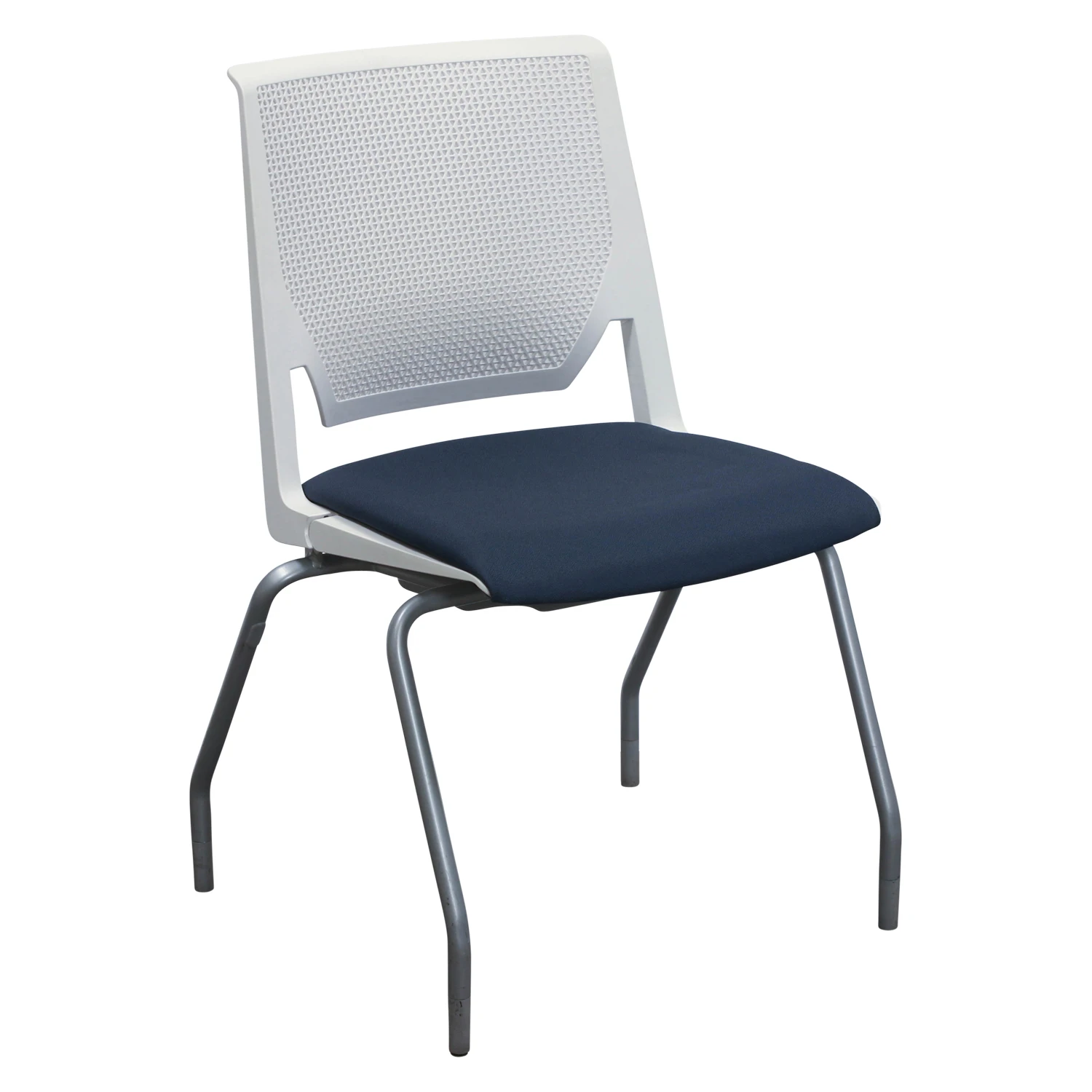 Haworth Very Stack Chair Used, White And Navy 1 Haworth Very Stack Chair Used, White And Navy
