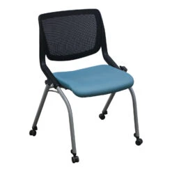 Hon Motivate Used Mobile Black Mesh Back Nesting Chair, Light Blue Seat