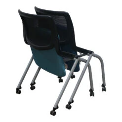 Hon Motivate Used Mobile Black Mesh Back Nesting Chair, Blue Seat -Office Furniture Store Hon Used Mobile Black Mesh Back Nesting Chair Light Blue Seat 05
