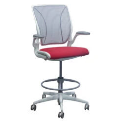 Humanscale Diffrient World Used Mesh Back Stool, Red And White