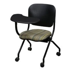KI Torsion Used Nesting Chair W Right Tablet, Green Line Pattern