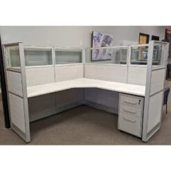 24×60 New GoSIT Max06 Cubicle All Fabric And Clear Glass Middle Panel With PO And No Power, White And Light Gray -Office Furniture Store Max06 Cubicle All Fabric Clear Glass Panel White Light Gray