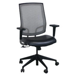 SitOnIt Focus Used Black Mesh Conference Chair, Tan And PU Black Leather Seat