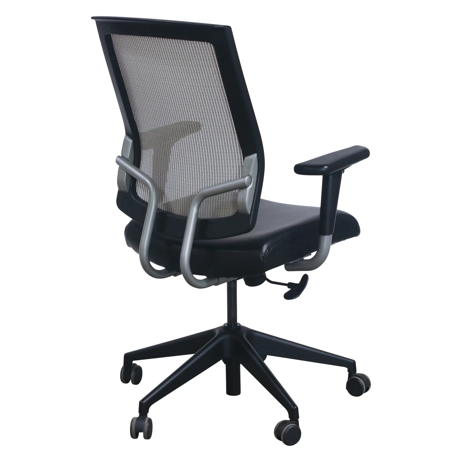 SitOnIt Focus Used Black Mesh Conference Chair, Tan And PU Black Leather Seat 2 SitOnIt Focus Used Black Mesh Conference Chair, Tan And PU Black Leather Seat - Image 2