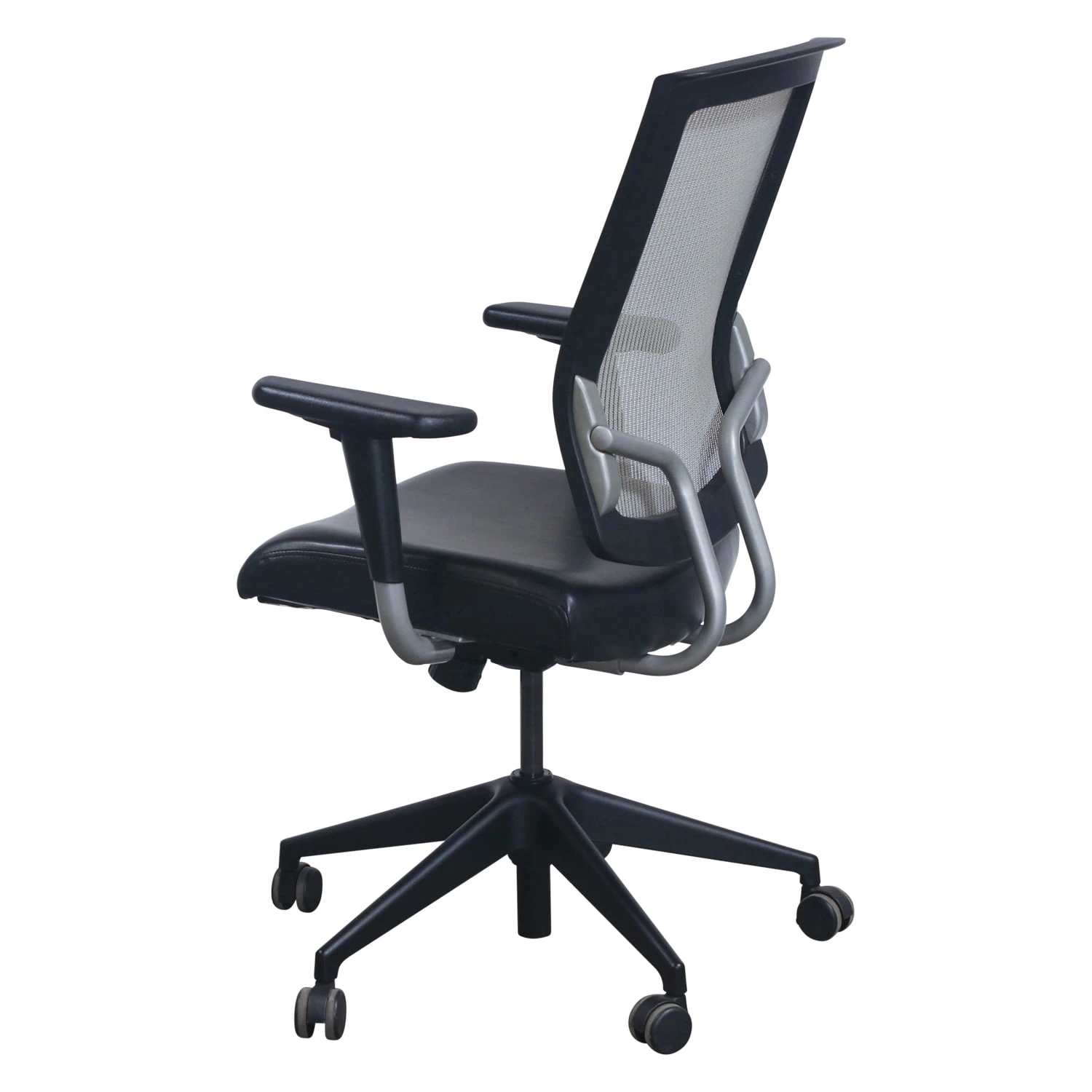 SitOnIt Focus Used Black Mesh Conference Chair, Tan And PU Black Leather Seat 3 SitOnIt Focus Used Black Mesh Conference Chair, Tan And PU Black Leather Seat - Image 3