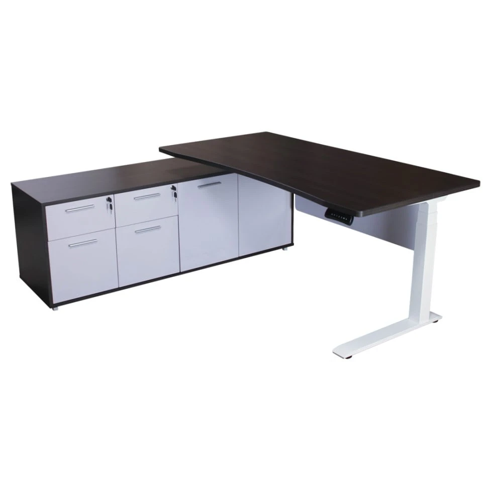 Sonoma Executive Lifting L-Shaped Laminate Desk With Left Return, Gray And White Version 2 3 Sonoma Executive Lifting L-Shaped Laminate Desk With Left Return, Gray And White Version 2 - Image 3