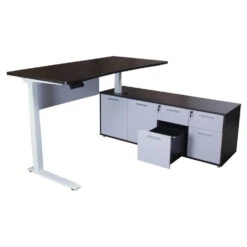 Sonoma Executive Lifting L-Shaped Laminate Desk With Right Return, Gray And White Version 2 -Office Furniture Store Sonoma lfting desk right 02 1