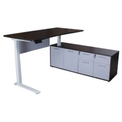 Sonoma Executive Lifting L-Shaped Laminate Desk With Right Return, Gray And White Version 2