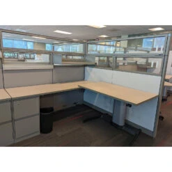 Steelcase Answer 6×6 Used Buddy Station W Extra Glass, Taupe – Sold In Pods