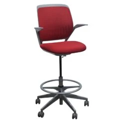 Steelcase Cobi Used Mesh Stool With Fixed Arms, Light Red