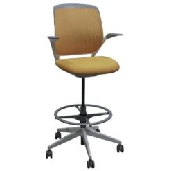 Steelcase Cobi Used Mesh Stool With Fixed Arms And White Frame, Yellow