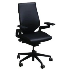 Steelcase Gesture Used PU Leather Task Chair, Satin Black