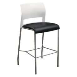 Steelcase Move Used PU Leather Stool, Satin Black And White