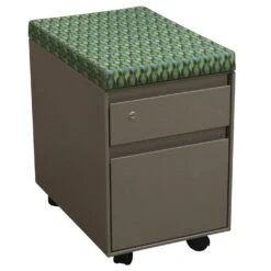 Steelcase Used Box File Mobile Pedestal With Green Pattern Cushion Top, Taupe
