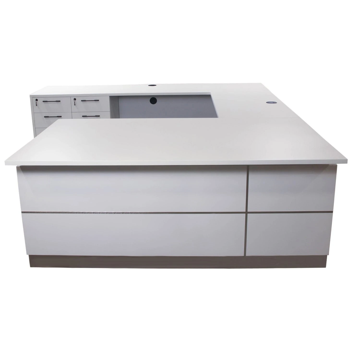 Westport Deluxe U-Shape Desk With 96 In Credenza Left Return, White