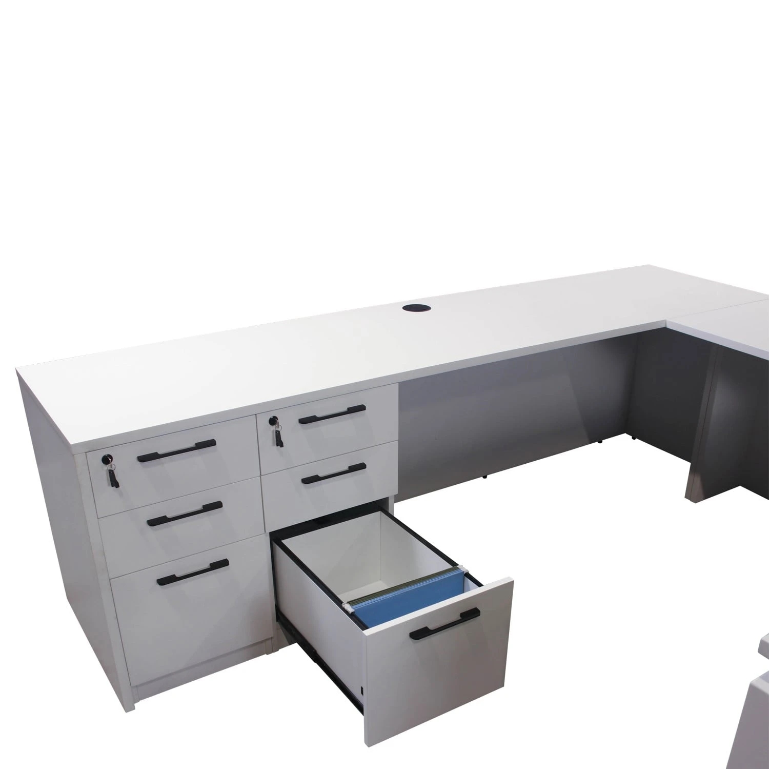 Westport Deluxe U-Shape Desk With 96 In Credenza Left Return, White 3 Westport Deluxe U-Shape Desk With 96 In Credenza Left Return, White - Image 3