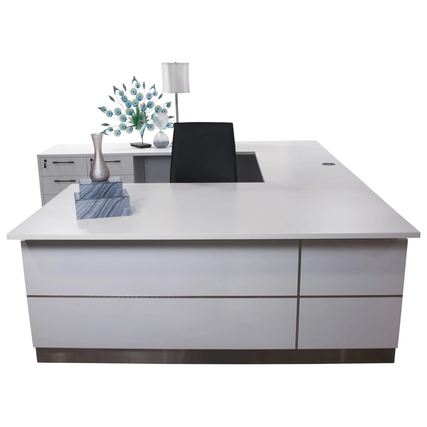 Westport Deluxe U-Shape Desk With 96 In Credenza Left Return, White 9 Westport Deluxe U-Shape Desk With 96 In Credenza Left Return, White - Image 9