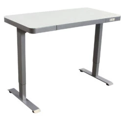 GoSIT New Electric 24×48 White Glass Top Lifting Desk, Gray Base