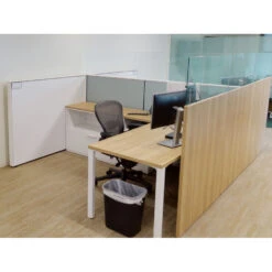 Herman Miller 7.5Γ5 Used Canvas Cubicle, White, Light Blue And Wood β Sold In Pods